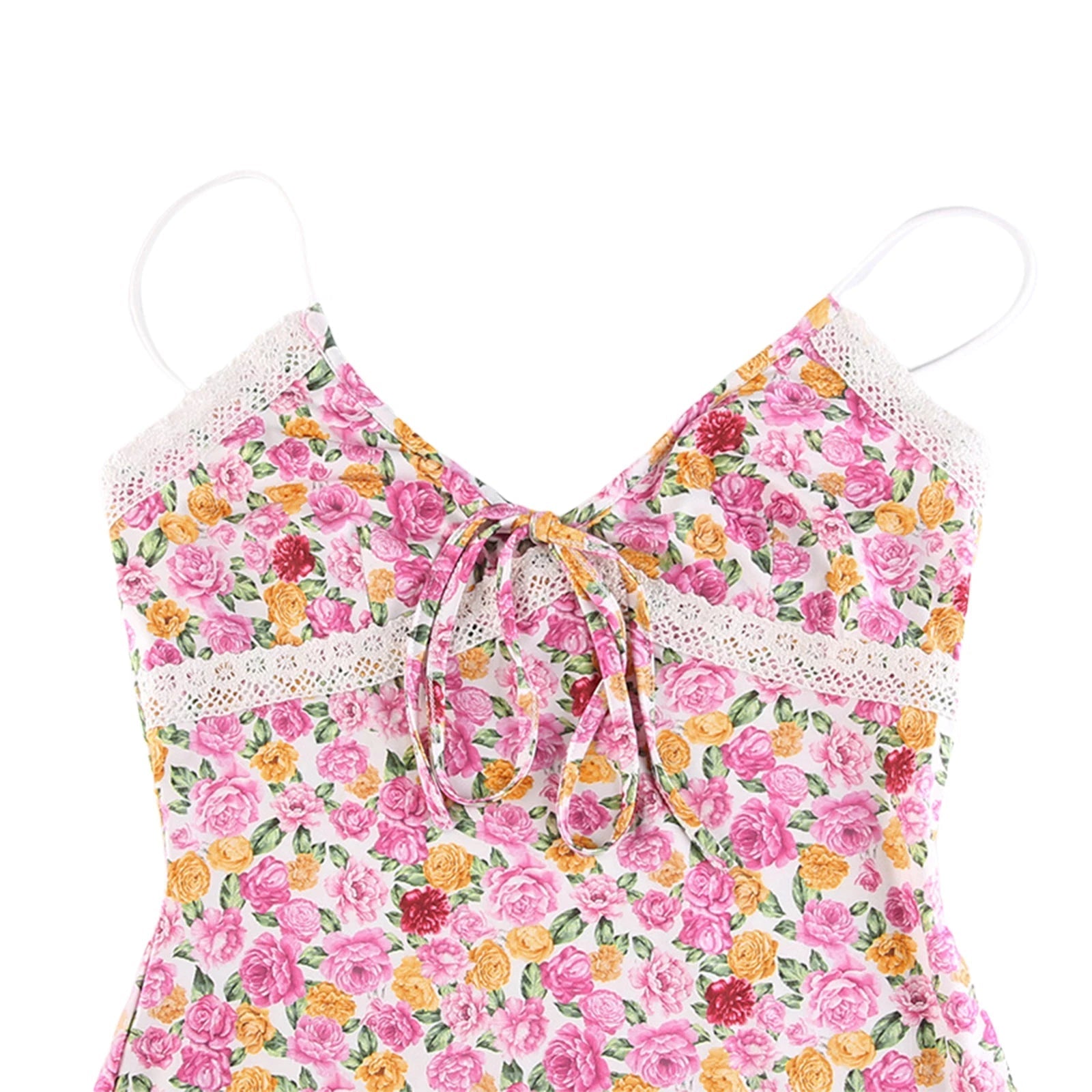 Aiertu Women Sleeveless Y2k Sexy Beach Style Camisole Dress with Flower Pattern Lace Patchwork V Neck Long Type Summer Clothing Aiertu