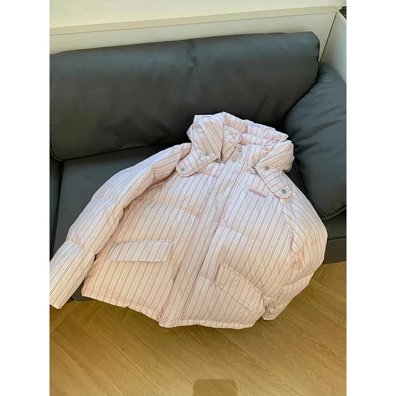 Aiertu  -  Korea Striped Design Hooded Cotton Coats Winter Streetwear Fashion Parkas Thick Causal Casaco Tops Loose Wom Aiertu