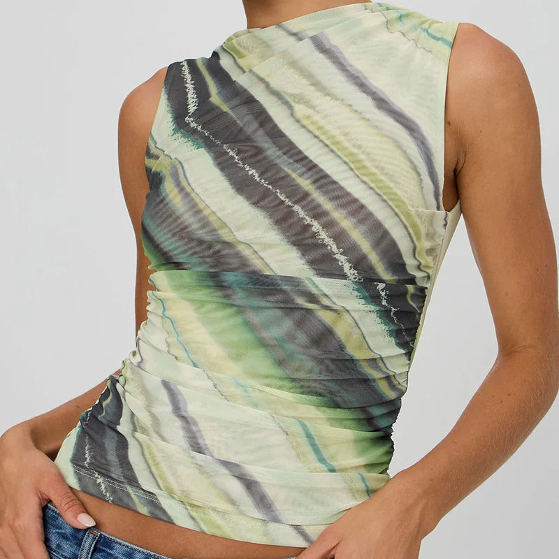 Aiertu  -  New O Neck Elegant Simple Chic Blouses, Women Summer Sleeveless Fashion Sweet Tops, 2025 Printing Holiday Pullover Ladies Shirts Aiertu