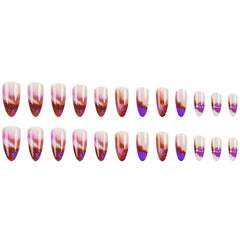 Aiertu  -  24PCS Glitter Almond False Nail Tips with Nebula Blurred French Press on Nail Full Cover Acrylic Wearable Simple Fake Nail Patch Aiertu