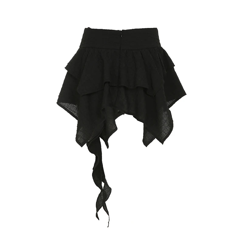 Aiertu  -  Gothic Style Irregular Black Short Skirt Y2K Fashion Lace-up Layered Skirt Girly Chic Streetwear Cute Outfits Summer Aiertu