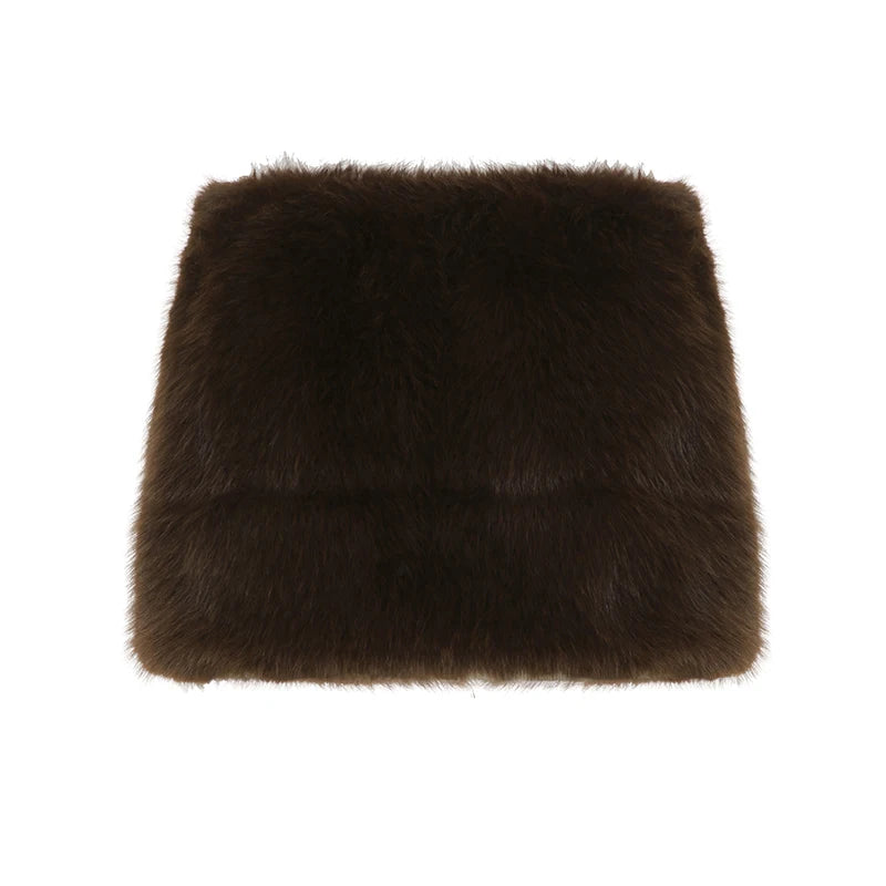 Aiertu  -  Stylish One Piece Buttoned Short Skirt Women High Street Faux Fur Low Waist Brown Wrap Mini Skirt Party Clubwear Sexy Aiertu