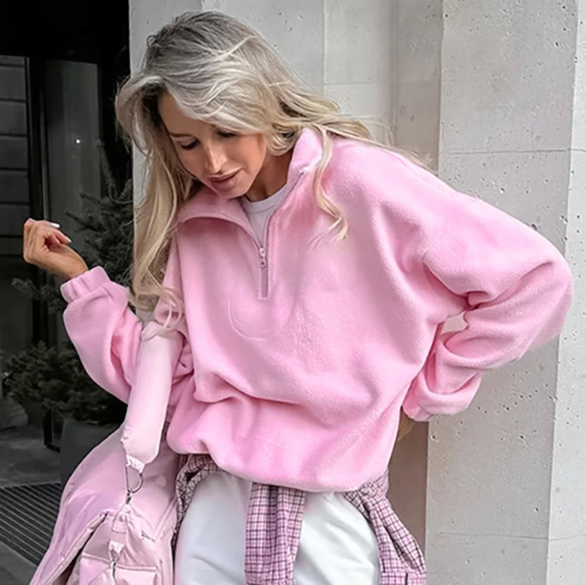 Aiertu  -  Fashion Women's Sports Sweatshirts Velvet 2026 Autumn Winter New Niche Solid Loose Casual Outer Top Long Sleeve Pullover Aiertu