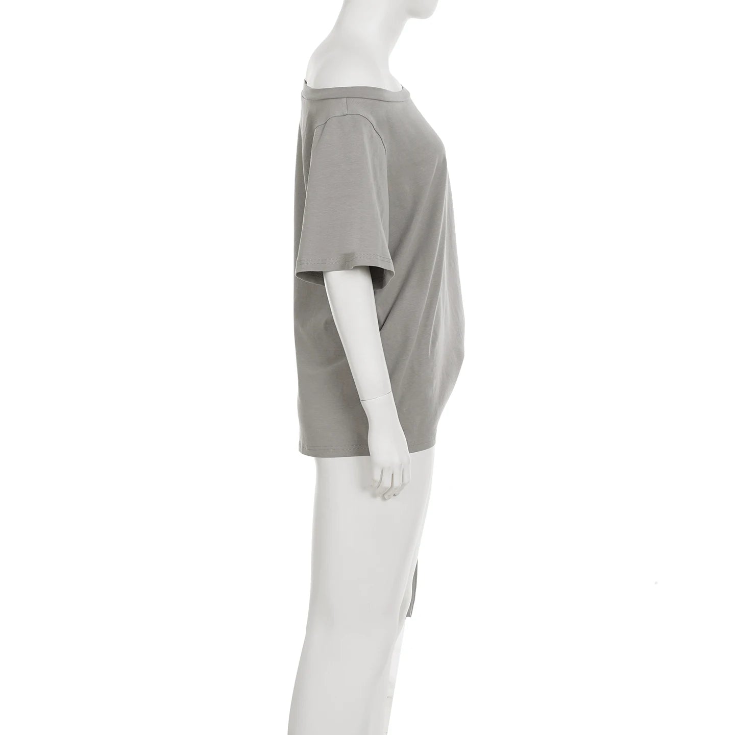 Aiertu  -  Solid Grey Loose Drawstring T-shirt Asymmetrical Off-shoulder Short Sleeve T Shirts Women Casual Summer Tees y2k Vintage Aiertu