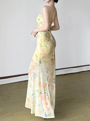 Aiertu  -  Holiday Floral Trumpet Dress Beach Style Sexy Slim Lace V-Neck Sleeveless Maxi Dresses For Women 2026 Summer Fashion Aiertu