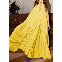 Aiertu  -  Solid Color Halter Long Dress Women's Swimwear Summer Elegant Bikini Suit Cutout Sleeveless Vacation Luxury Beach Swimsuits Aiertu