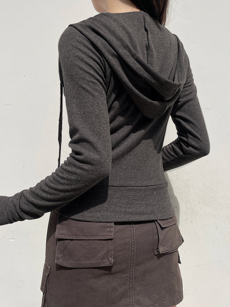 Aiertu - summer inspo Solid Knitted Autumn Winter Women’s Sweats Cardigan Long Sleeve Ribbed Causal Basic Fashion Zip Up Hooded Coat Aiertu