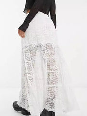 Aiertu  -  Lace Jacquard Long Skirt Women Summer Elegant Elastic Waist Sheer White Maxi Skirts Streetwear Fashion Casual Sexy A-line Skirt Aiertu