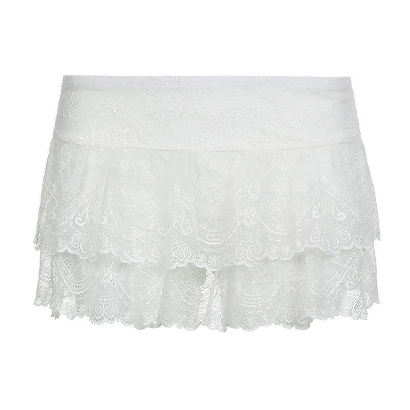 Aiertu  Y2K Aesthetic Lace Mini Skirts Low Waisted Sexy 90s Party Outfits for Women Fashion Streetwear 90s Solid Bottoms Aiertu
