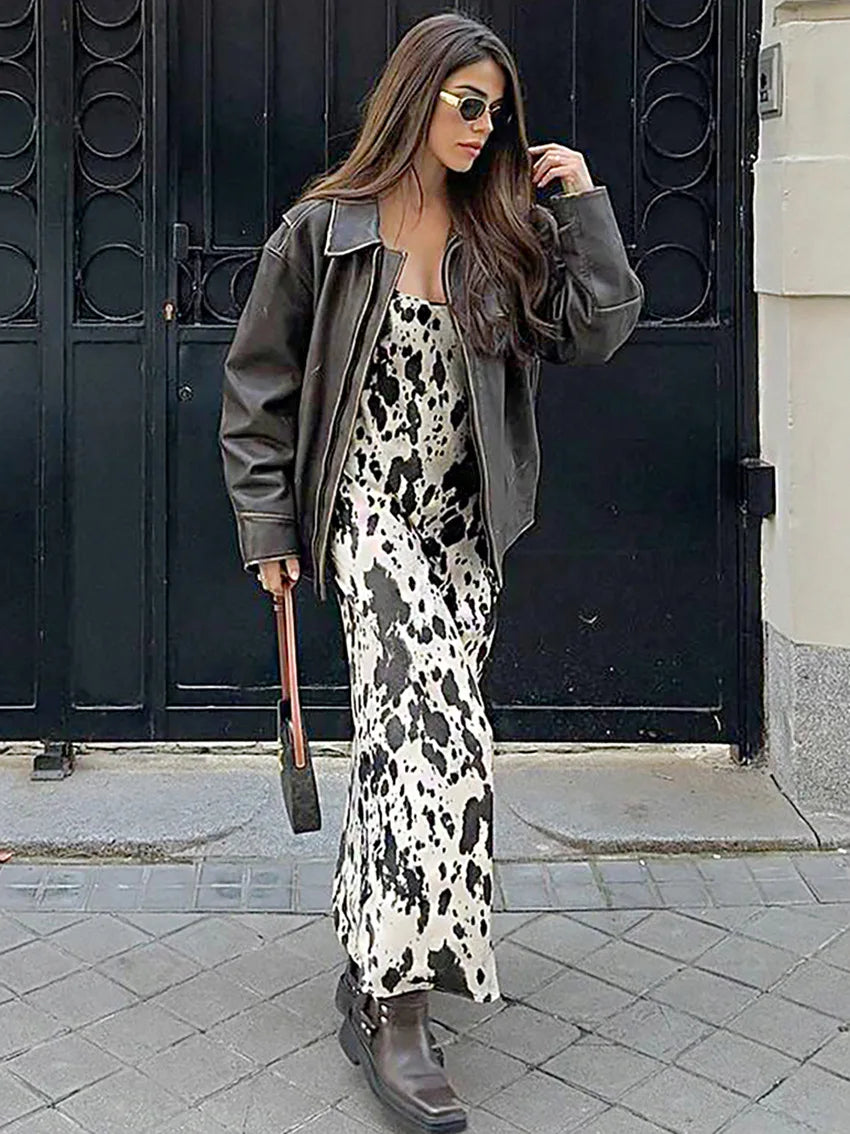 Aiertu  -  Leopard Print Long Dresses For Women Summer Chic Sexy U Collar Sleeveless Maxi Dress Streetwear Fashion Elegant A-line Vestidos Aiertu