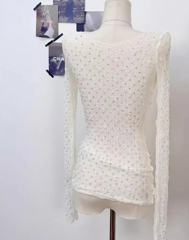 Aiertu  -  Y2k Aesthetic Sexy U Neck Backless Women Shirt 2025 White Diamond Streetwear Vintage Blouse Harajuku Fairy Bodycon Grunge Blusas Aiertu