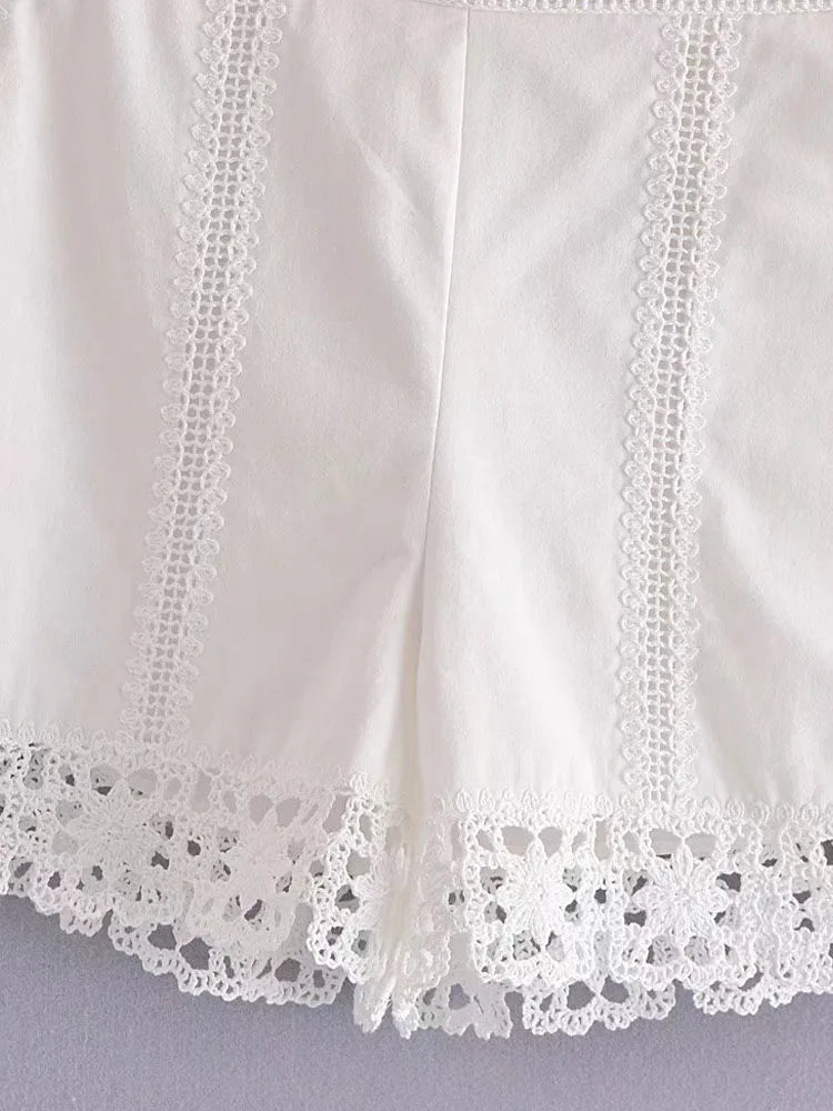 Aiertu  -  Summer Women Sweet Suits 2 piece Sets White Lace Shirts Tops and Shorts Female Fashion Street Two pieces Clothing Aiertu