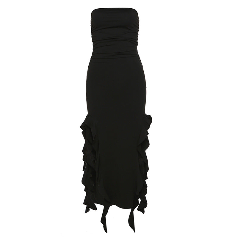 Aiertu - Irregular Ruffle Bandeau Maxi Dress Aiertu