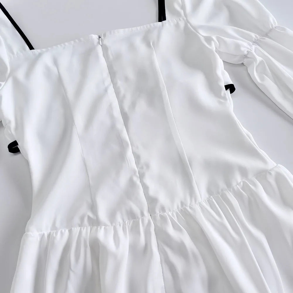 Aiertu  -  White Elegant A-line Mini Dress Women 2025 New Spring Square Collar Long Sleeve Vestidos High Waist Casual Fashion Short Dresses Aiertu