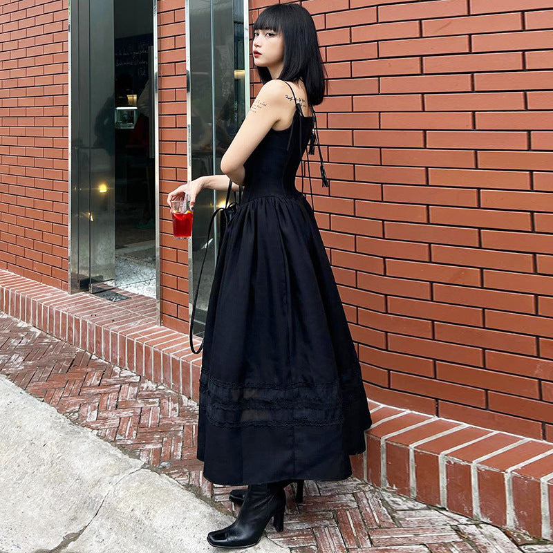 Aiertu - Lace Up Corset Black Maxi Dress Aiertu