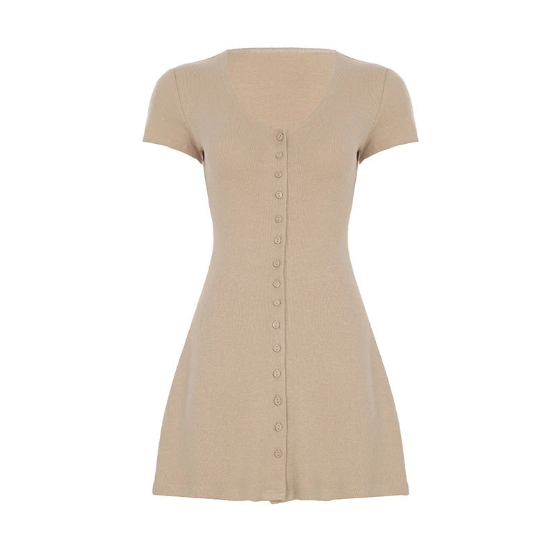 Aiertu  Solid Knitted Button V-Neck Women Skinny Dresses Simple Office Lady Style Elegant Fashion Clothes Aiertu
