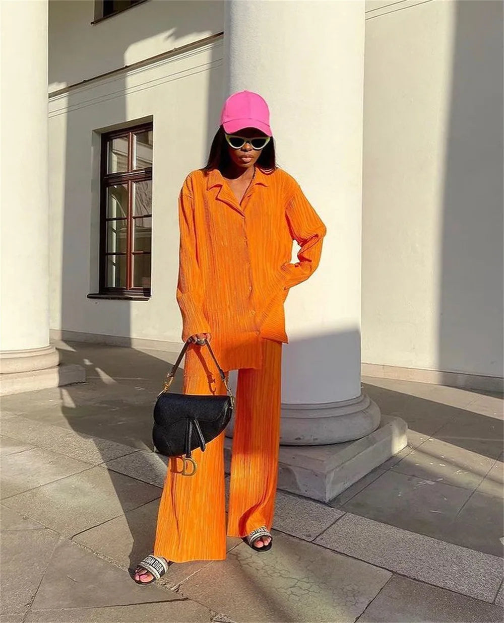 Aiertu  -  Causal Commuter Ladies Long Top Pants Set Streetwear Shirt Suit Big Wig Trousers Loose Two-piece Set Women Suit Festival Outfit Aiertu