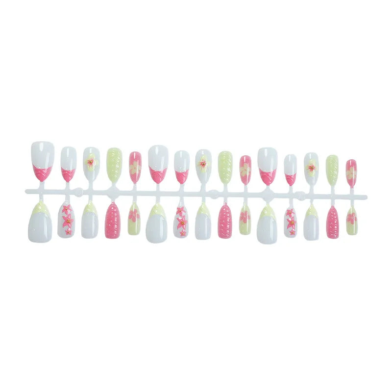 Aiertu  -  24PCS Summer Dopamine Handmade Wearable Fake Nail 3D Water Ripple Flower Designs Press on Nails Sweet Colorful Almond False Nail Aiertu