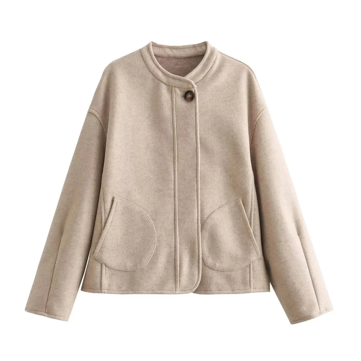 Aiertu  -  O Neck Single Breasted Apricot Women Winter Autumn New Coat Office Lady Short Thick Jacket Vintage Outerwear Loose Aiertu