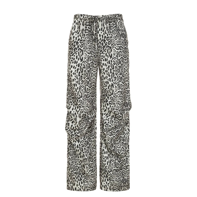 Aiertu  -  Leopard Print Fashion Wide Leg Pants Y2K Vintage High Street Hip Hop Straight Trousers Grunge Style Lady Joggers Fall Aiertu