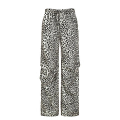 Aiertu  -  Leopard Print Fashion Wide Leg Pants Y2K Vintage High Street Hip Hop Straight Trousers Grunge Style Lady Joggers Fall Aiertu