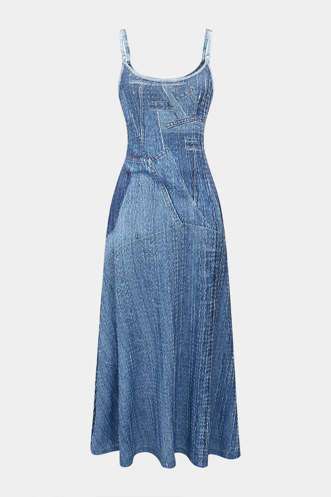 Aiertu  Denim Print Slip Sleeveless Maxi Dress Aiertu