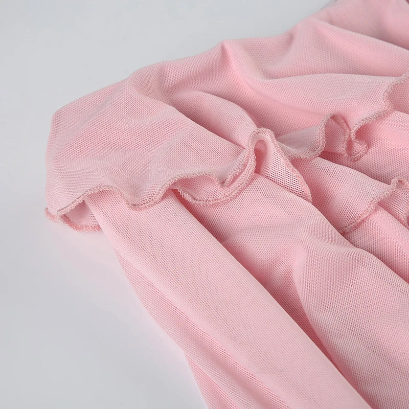 Aiertu  -  Vacation Tiered Layer Ruffles Mesh Mini Skirt Fairycore Irregular Ribbon Skirt Beach Young Hot Girl's Pink Skirt Summer Aiertu