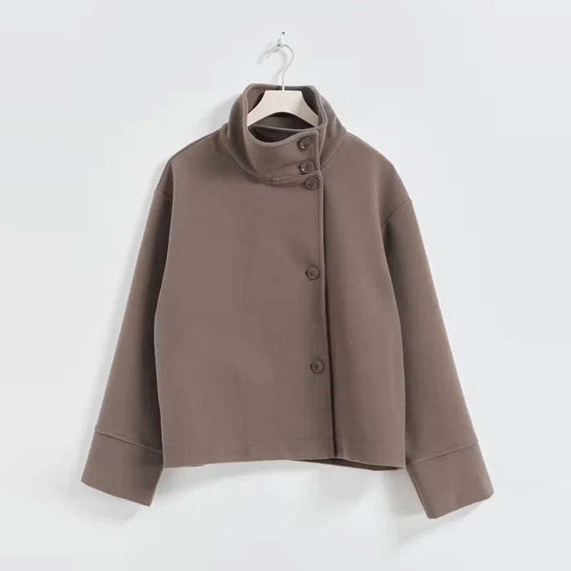 Aiertu  -  Turtleneck Solid Women Coat Full Sleeves Faux Fur Female Jacket 2024 Fashion Single Breasted Autumn Winter Loose Lady Outwear Aiertu
