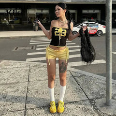 Aiertu  -  Knitted Graphic Tube Top and Shorts 2 Pieces Set Korean Streetwear Cute Outfits for Woman Summer Clothes P56-EZ24 Aiertu