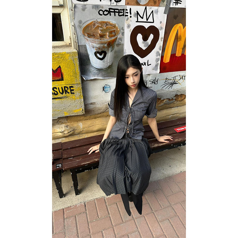 Aiertu Vintage Cropped Striped Shirts Women Y2K Aesthetic Sexy Hollow Out Bandage Blouses Summer Harajuku Korean Slim Tops New Aiertu