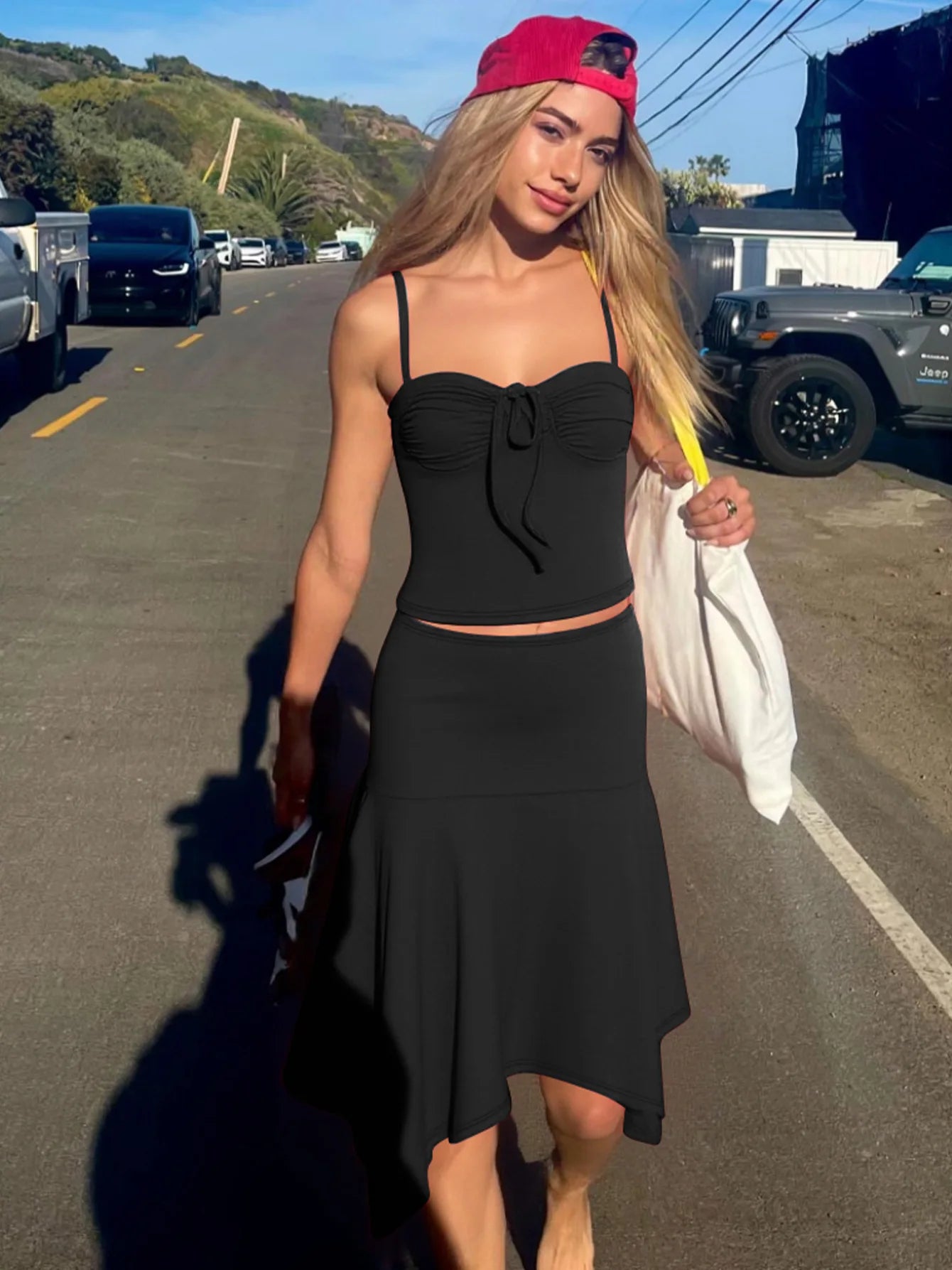 Aiertu  -  Sling Skirt Suit Women's Sleeveless Solid Slim T shirt Top Irregular Long Skirt High Waist Casual 2026 Summer Fashion Set Aiertu
