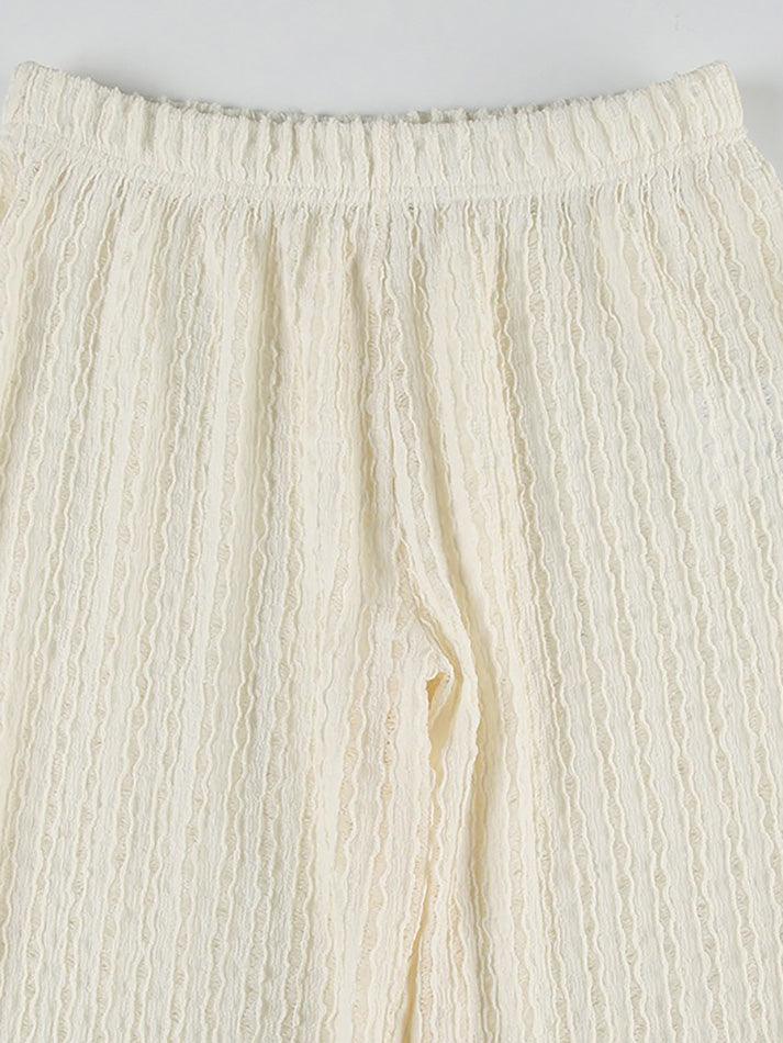 Aiertu  Textured Hollow-Out Loose Straight-Leg Pants aiertu