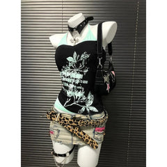 Aiertu  -  Harajuku aesthetic flower letter printing suspender design sleeveless T-shirts women cotton high-quality hip-hop versatile tops Aiertu