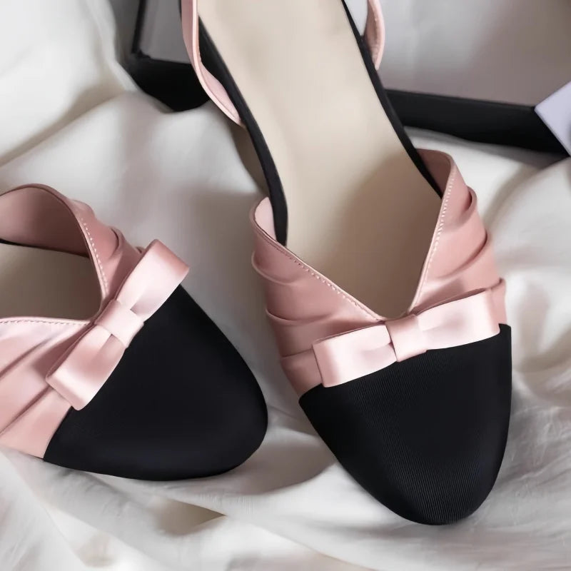 Aiertu  -  Butterfly-knot Shoes for Ladies Round Toe Low Heels Pleated Female Sandals Mixed Colors Womens Back Strap Chassure Sewing Lines Aiertu