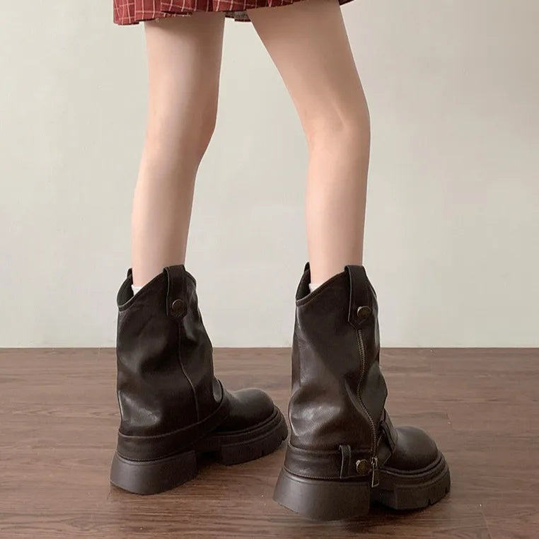 Aiertu    -  Autumn Women's Knee High Boots Western Round Toe Long Boots Women Western Shoes Chunky Heel Platform Women Aiertu