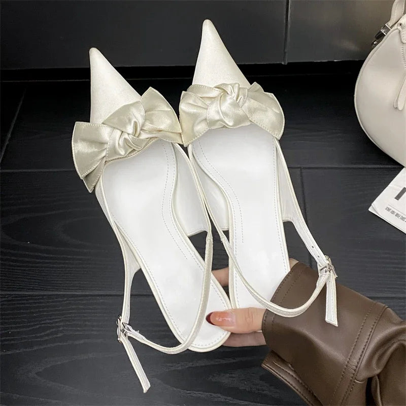 Aiertu  -  High Quality Butterfly-knot Stiletto Heels Women Pumps Fashion Satin Pointed Toe Buckle Strap Stripper Party Shoes Aiertu