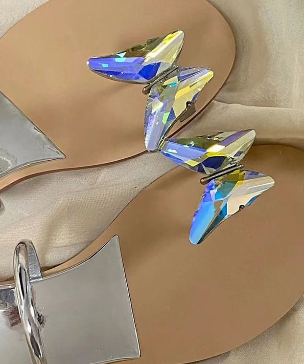 Aiertu  Fashionable And Versatile Butterfly Rhinestone Flat Slide Sandals Aiertu