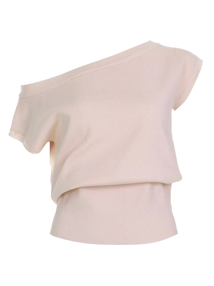 Aiertu  -  Asymmetrical Off-shoulder Crop Top Women Vintage y2k  Solid Pink Casual T-shirts Summer Cute Coquette Tees Shirts Women Aiertu