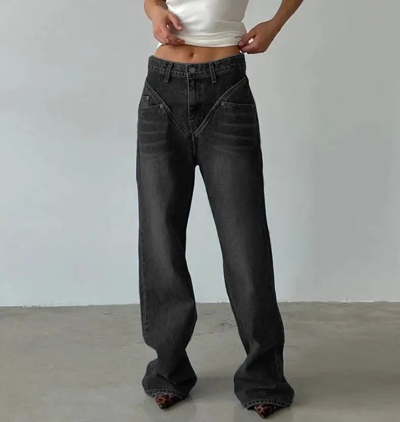 Aiertu  -  Loose Jeans for Women 2024 New Long,European and American,New Patchwork Spliced Denim trousers Femme Aiertu