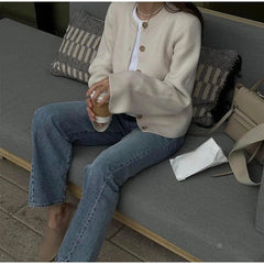 Aiertu  -  Fashion Chic Solid Knitted Cardigan For Women O Neck Long Sleeve Single Breasted Sweater 2026 Autumn Female Commuting Streetwear Aiertu