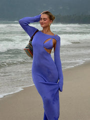 Aiertu  -  Sexy Long Trumpet Sleeved Hip Hugging Women Dress Hollow Out Fishtail Robe 2025 Spring Summer Vacation Beach Lady Long Dresses Aiertu