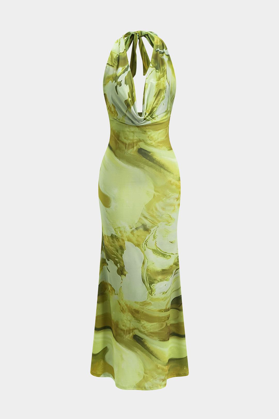 Aiertu  -  Tie Dye Print Backless Cowl Neck Maxi Dress Aiertu