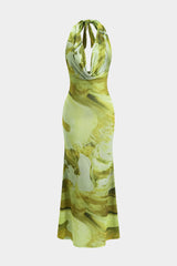 Aiertu  -  Tie Dye Print Backless Cowl Neck Maxi Dress Aiertu