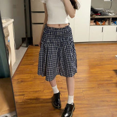 Aiertu  -  Vintage Plaid Mini Skirt Women Harajuku Aesthetic Patchwork Knee Length Skirts Summer Korean High Waist A Line Faldas New Aiertu