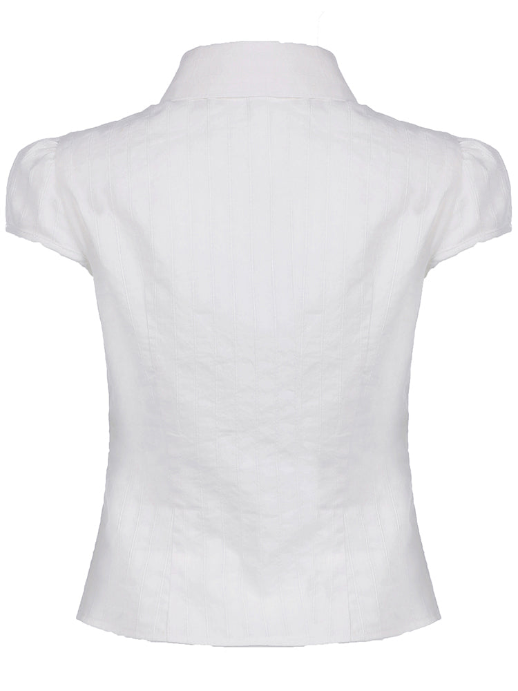 Aiertu - summer inspo Hot White Solid Single Breasted Turn Down Collar Casual Shirts Women Simple Puff Sleeve Japanese Y2K Preppy Summer Tops Aiertu