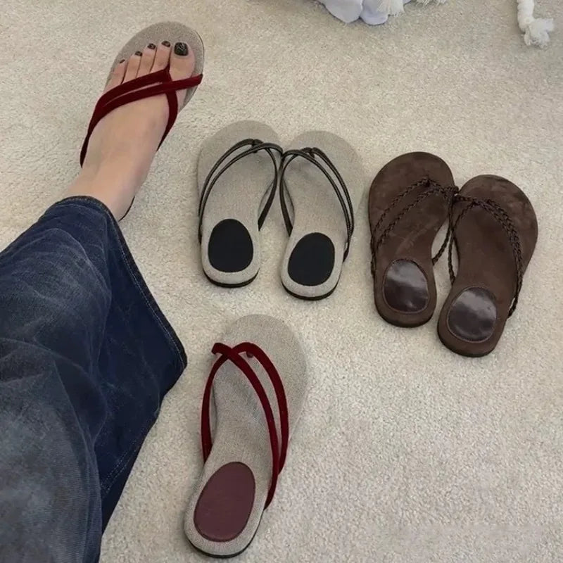 Aiertu  -  Weave Flip Flops Women Slippers Summer Beach Casual Flats Sandals Female Elegant Soft Comfortable Slides Ladies Shoes New Aiertu
