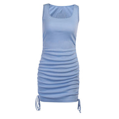 Aiertu - Square Collar Slim Blue Knitted Dress Aiertu