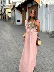 Aiertu  -  Vintage Print Flying Sleeve Dress For Women Square Neck High Waist Split A-line Dresses 2026 Summer New Female Vacation Vestidos Aiertu