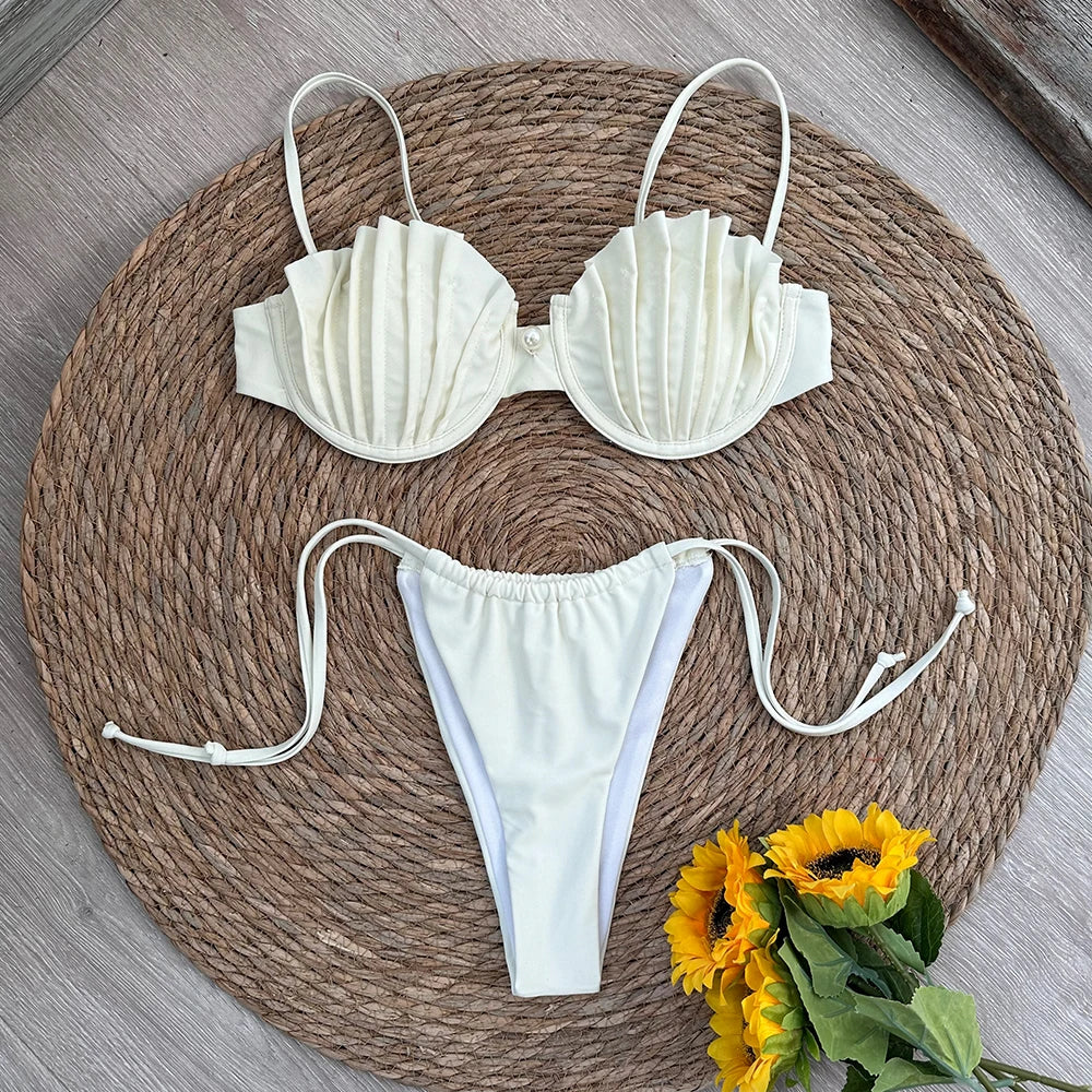 Aiertu  -  Sexy Shell Micro Bikini Women Swimsuit Female Swimwear Thong Bikinis Set Brazilian Beach Wear Bathing Suit Biquini Aiertu