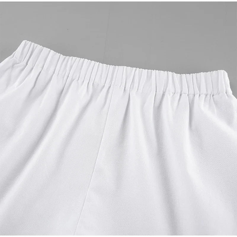 Aiertu  -  Cotton Linen Tank Top Shorts Sets Women's White Single Breasted Halter Ruffles Vest Wide Leg Shorts Suits Summer Commute Chic Aiertu